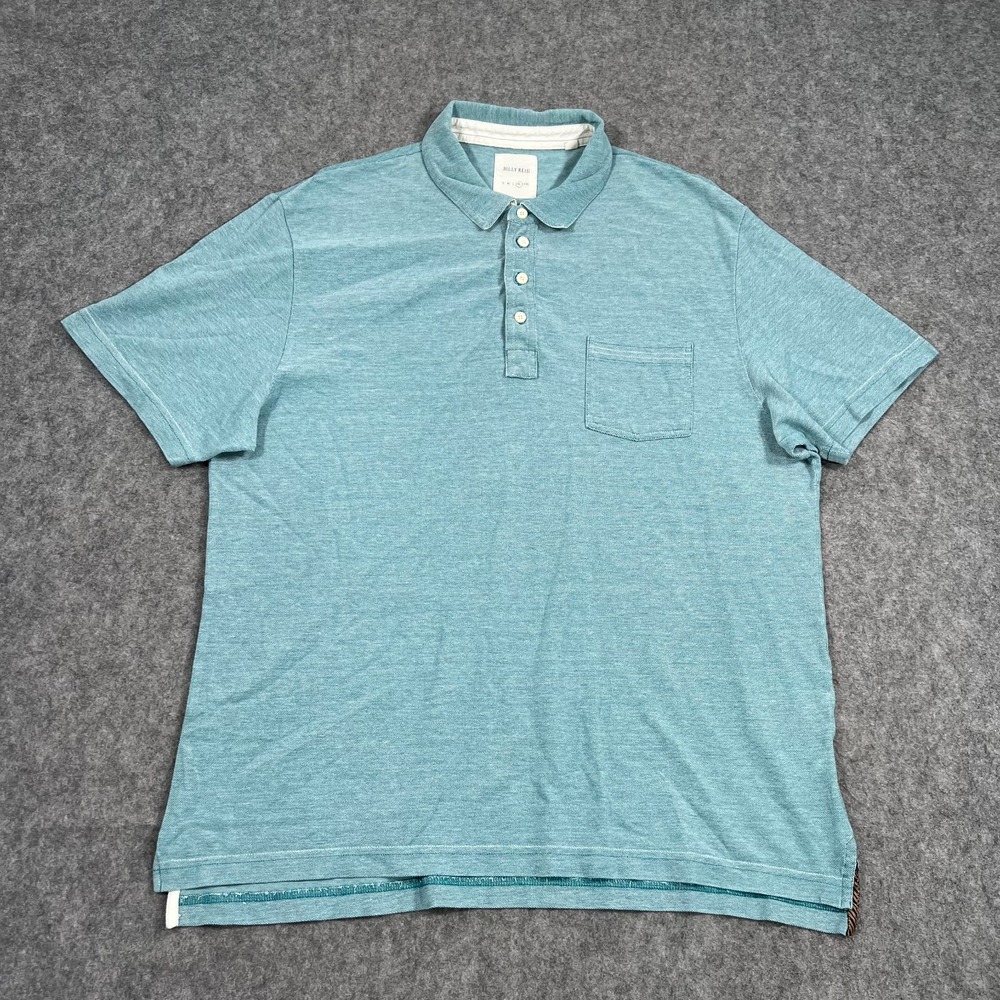 Billy Reid Sea Green Jacquard Knit Short Sleeve Pocket Polo Shirt Men's Size XL‎